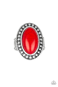 Paparazzi "Desert Heat" Red Stone Silver Oval Ring Paparazzi Jewelry