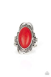 Paparazzi "Desert Flavor"Red Stone Silver Studded Floral Ring Paparazzi Jewelry