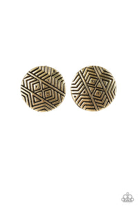 Paparazzi VINTAGE VAULT "Bright As A Button" Brass Post Earrings Paparazzi Jewelry