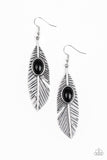 Paparazzi "Quill Thrill" Black Bead Silver Feather Design Earrings Paparazzi Jewelry