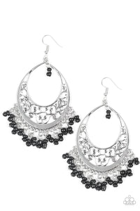 Paparazzi "Malibu Mamba" Black Seed Bead Silver Ornate Hoop Earrings Paparazzi Jewelry