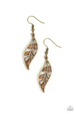 Paparazzi "Sparkling Stems" Brass Frame Brown Cats Eye Stone Leaf Design Earrings Paparazzi Jewelry