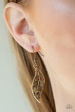 Paparazzi "Sparkling Stems" Brass Frame Brown Cats Eye Stone Leaf Design Earrings Paparazzi Jewelry