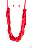 Paparazzi VINTAGE VAULT "Tahiti Tropic" Red Necklace & Earring Set Paparazzi Jewelry