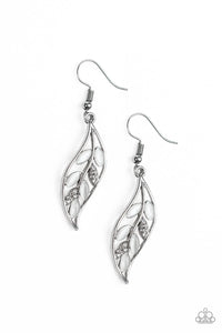 Paparazzi "Sparkling Stems" White Cats Eye Stone Silver Leaf Design Earrings Paparazzi Jewelry