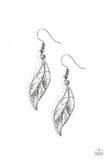 Paparazzi "Sparkling Stems" White Cats Eye Stone Silver Leaf Design Earrings Paparazzi Jewelry