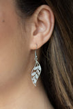 Paparazzi "Sparkling Stems" White Cats Eye Stone Silver Leaf Design Earrings Paparazzi Jewelry