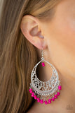 Paparazzi "Malibu Mamba" Pink Seed Bead Silver Ornate Hoop Earrings Paparazzi Jewelry