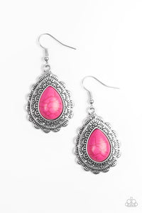 Paparazzi "Mesa Mustang" Pink Stone Silver Teardrop Earrings Paparazzi Jewelry