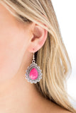 Paparazzi "Mesa Mustang" Pink Stone Silver Teardrop Earrings Paparazzi Jewelry