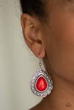Paparazzi "Mountain Mover" Red Teardrop Stone Silver Earrings Paparazzi Jewelry
