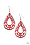 Paparazzi "Drop Anchor" Red Vine Design Silver Teardrop Hoop Earrings Paparazzi Jewelry