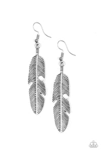 Paparazzi "Feathers QUILL Fly" Silver Earrings Paparazzi Jewelry
