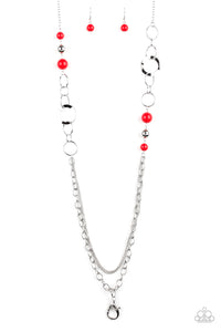 Paparazzi VINTAGE VAULT "Modern Motley" Red Lanyard Necklace & Earring Set Paparazzi Jewelry