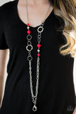 Paparazzi VINTAGE VAULT "Modern Motley" Red Lanyard Necklace & Earring Set Paparazzi Jewelry