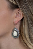 Paparazzi "Mountain Mover" White Teardrop Stone Silver Earrings Paparazzi Jewelry