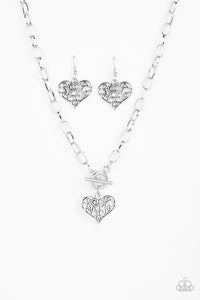 Paparazzi "Heart-Touching Harmony" Silver Necklace & Earring Set Paparazzi Jewelry