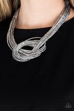 Paparazzi VINTAGE VAULT "Knotted Knockout" Silver Necklace & Earring Set Paparazzi Jewelry