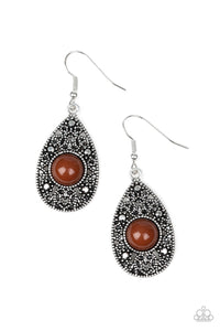 Paparazzi "From POP to Bottom" Brown Beaded Silver Teardrop Ornate Earrings Paparazzi Jewelry