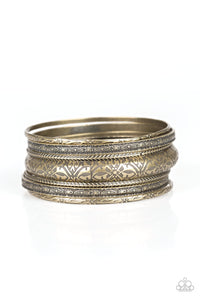 Paparazzi "Hidden Groves" Brass Mismatched Floral Etched Stacked Bangle Bracelet Paparazzi Jewelry