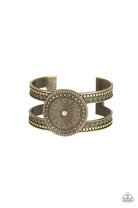 Paparazzi "Texture Trade" Brass Antiqued Sunburst Textured Cuff Bracelet Paparazzi Jewelry