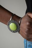 Paparazzi "Tribal Pop" Green Bead Round Silver Filigree Design Frame Cuff Bracelet Paparazzi Jewelry