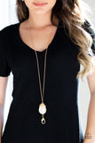 Paparazzi "Nightcap and Gown" Gold Lanyard Necklace & Earring Set Paparazzi Jewelry