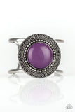 Paparazzi "Tribal Pop" Purple  Bead Round Silver Filigree Design Frame Cuff Bracelet Paparazzi Jewelry