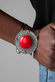 Paparazzi "Tribal Pop" Red Bead Round Silver Filigree Design Frame Cuff Bracelet Paparazzi Jewelry