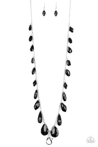 Paparazzi "GLOW And Steady Wins The Race" Black Lanyard Necklace & Earring Set Paparazzi Jewelry