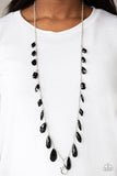 Paparazzi "GLOW And Steady Wins The Race" Black Lanyard Necklace & Earring Set Paparazzi Jewelry