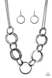 Paparazzi VINTAGE VAULT "Jump Into The Ring" Black Necklace & Earring Set Paparazzi Jewelry