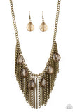 Paparazzi VINTAGE VAULT "Vixen Conviction" Brass Necklace & Earring Set Paparazzi Jewelry