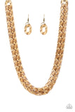 Paparazzi VINTAGE VAULT "Put it on Ice" Brass Necklace & Earring Set Paparazzi Jewelry