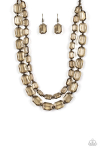 Paparazzi VINTAGE VAULT "Ice Bank" Brass Necklace & Earring Set Paparazzi Jewelry
