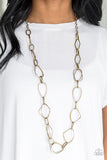 Paparazzi VINTAGE VAULT "Attitude Adjustment" Brass Necklace & Earring Set Paparazzi Jewelry