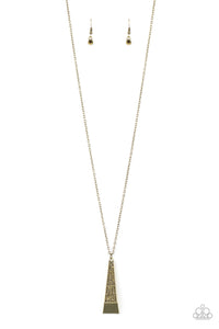 Paparazzi VINTAGE VAULT "Prized Pendulum" Brass Necklace & Earring Set Paparazzi Jewelry