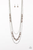 Paparazzi VINTAGE VAULT "Pearl Pageant" Brown Necklace & Earring Set Paparazzi Jewelry