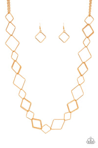 Paparazzi VINTAGE VAULT "Backed Into A Corner" Gold Necklace & Earring Set Paparazzi Jewelry