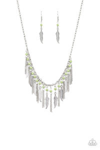 Paparazzi VINTAGE VAULT "Feathered Ferocity" Green Necklace & Earring Set Paparazzi Jewelry