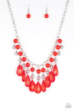 Paparazzi VINTAGE VAULT "Beauty School Drop Out" Red Necklace & Earring Set Paparazzi Jewelry