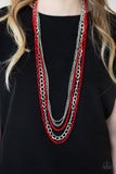 Paparazzi "Industrial Vibrance" Red Necklace & Earring Set Paparazzi Jewelry