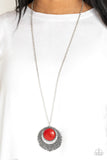 Paparazzi VINTAGE VAULT "Medallion Meadow" Red Necklace & Earring Set Paparazzi Jewelry