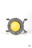 Paparazzi "Tribal Pop" Yellow Bead Round Silver Filigree Design Frame Cuff Bracelet Paparazzi Jewelry