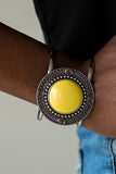 Paparazzi "Tribal Pop" Yellow Bead Round Silver Filigree Design Frame Cuff Bracelet Paparazzi Jewelry