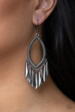 Paparazzi "My FLAIR Lady" Black Gunmetal Flared Fringe Marquise Shaped Earrings Paparazzi Jewelry