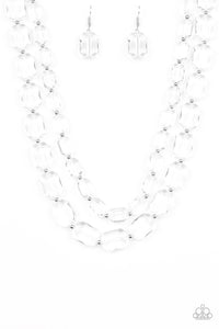 Paparazzi VINTAGE VAULT "Ice Bank" White Necklace & Earring Set Paparazzi Jewelry