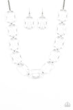 Paparazzi VINTAGE VAULT "The ICE President" White Necklace & Earring Set Paparazzi Jewelry