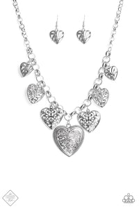 Paparazzi "Love Lockets" FASHION FIX Silver Necklace & Earring Set Paparazzi Jewelry