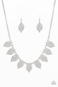 Paparazzi "Leafy Lagoon" Silver Filigree Leaf Frame Necklace & Earring Set Paparazzi Jewelry
